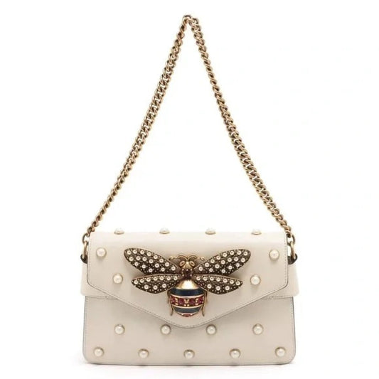 GUCCI NAPPA LEATHER STUDDED QUEEN MARGARET MINI BROADWAY BEE BAG/CLUTCH