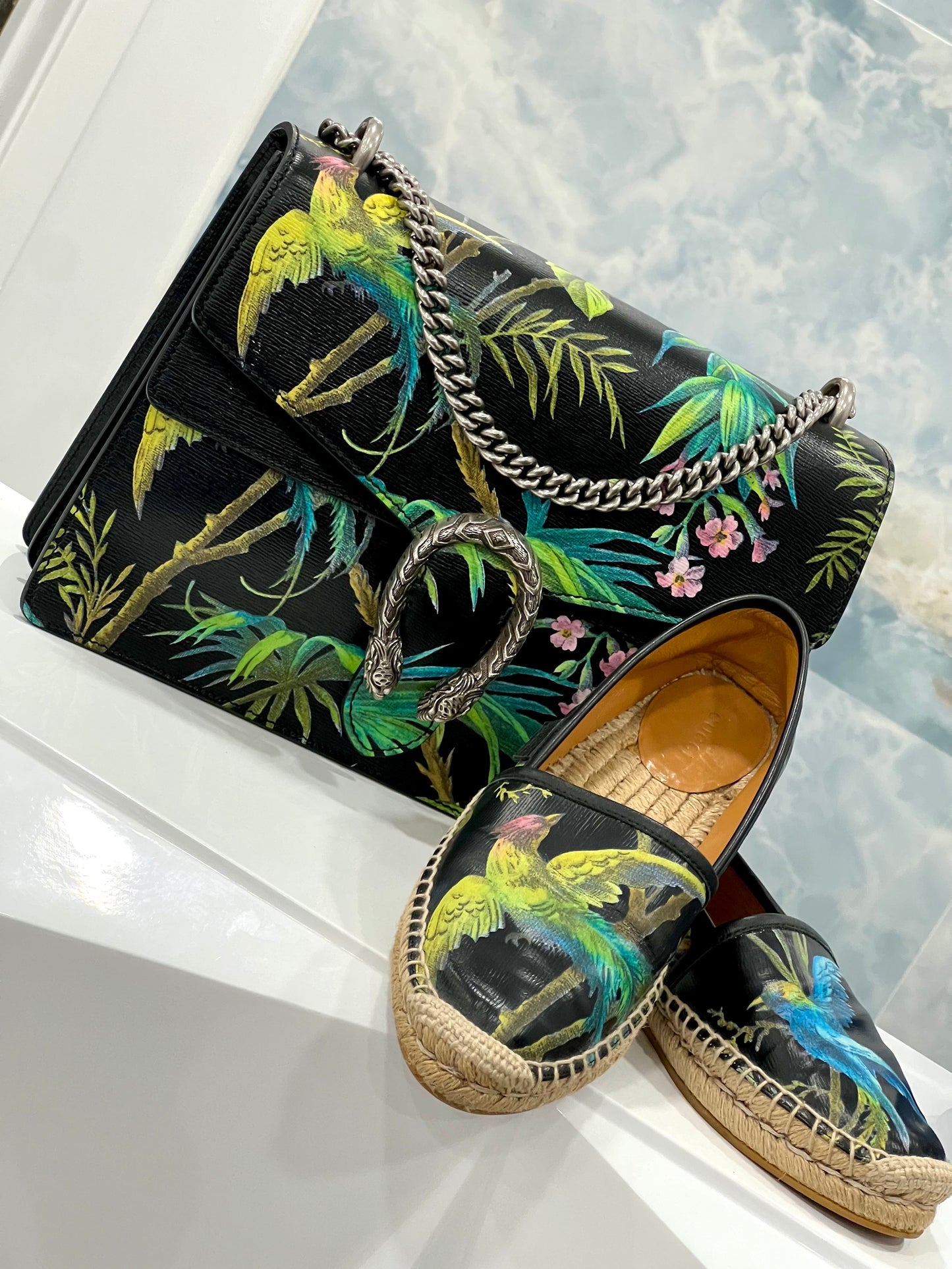 GUCCI CALFSKIN TROPICAL PRINT MEDIUM DIONYSUS SHOULDER BAG
