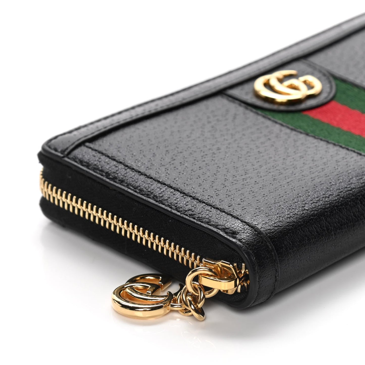 GUCCI CALFSKIN LEATHER OPHIDIA WEB ZIP AROUND WALLET