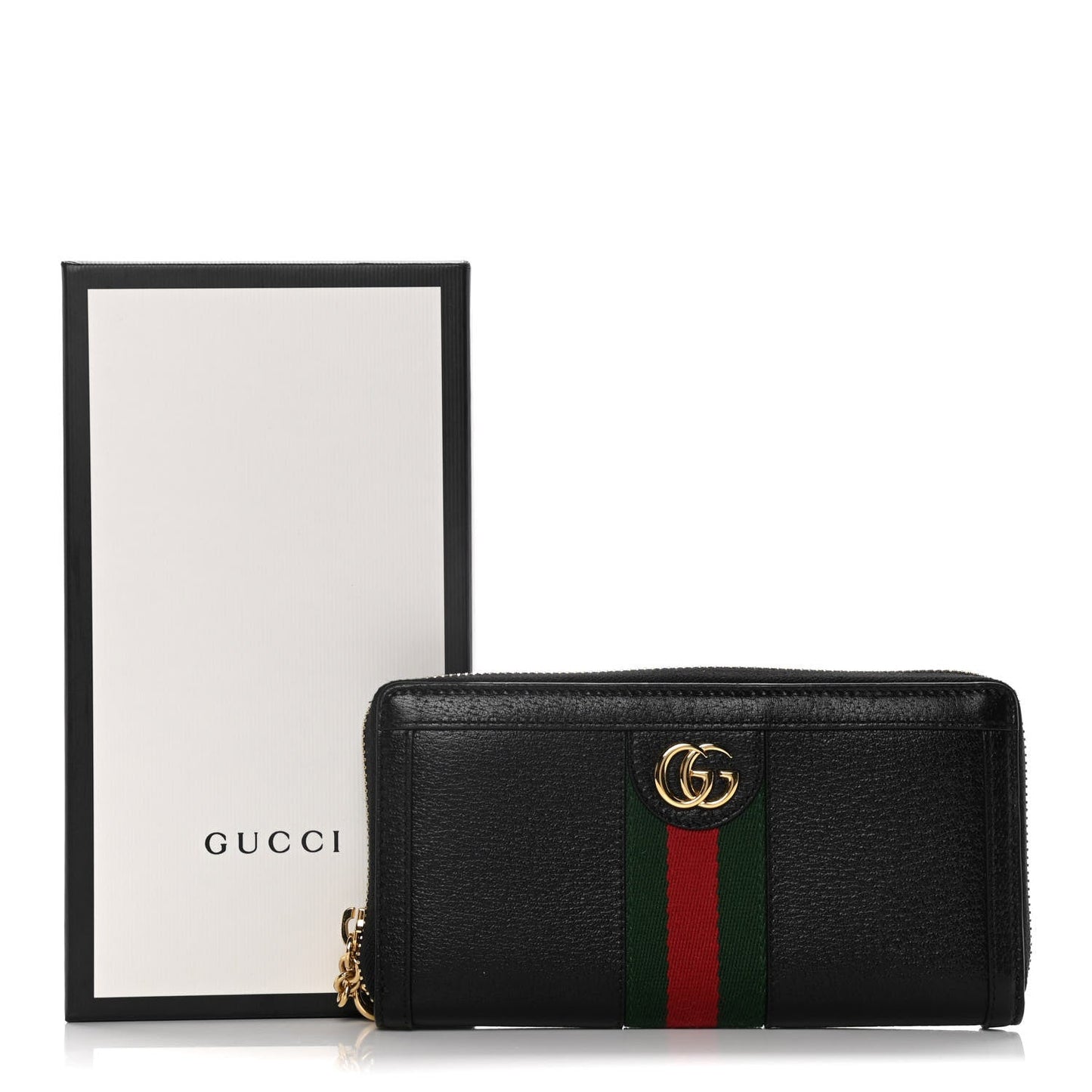 GUCCI CALFSKIN LEATHER OPHIDIA WEB ZIP AROUND WALLET