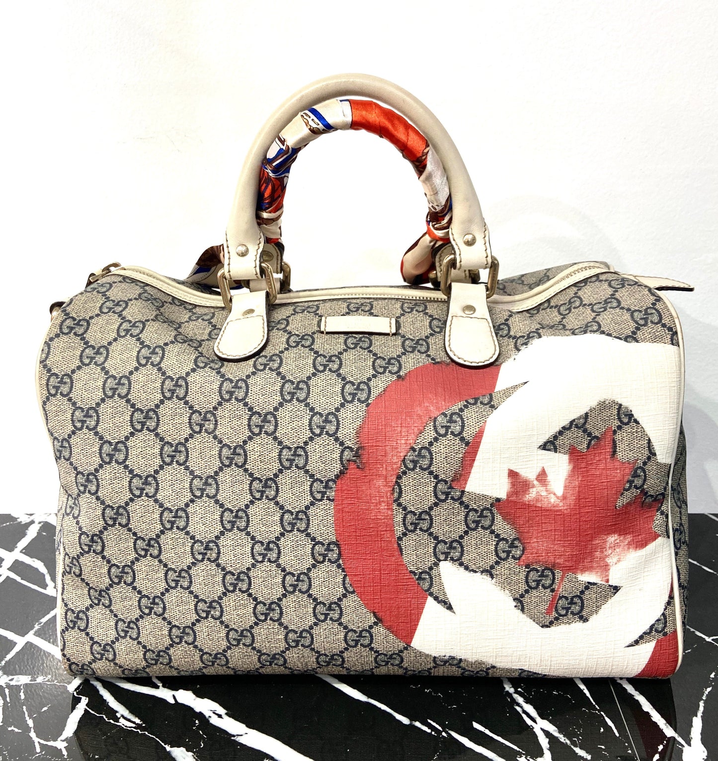 GUCCI GG SUPREME CANADIAN FLAG JOY BOSTON BAG