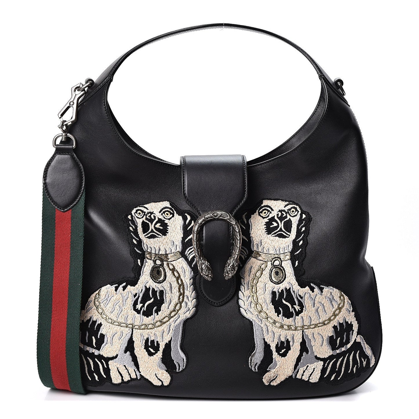 GUCCI CALFSKIN KING CHARLES SPANIEL DOGS EMBROIDERED LARGE DIONYSUS HOBO