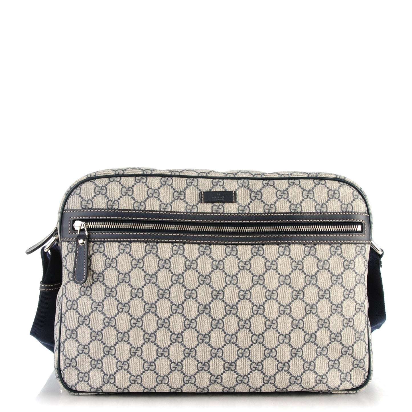 GUCCI GG PLUS MONOGRAM COATED CANVAS MESSENGER BAG NAVY