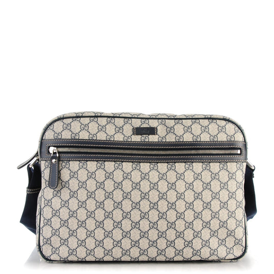 GUCCI GG PLUS MONOGRAM COATED CANVAS MESSENGER BAG NAVY