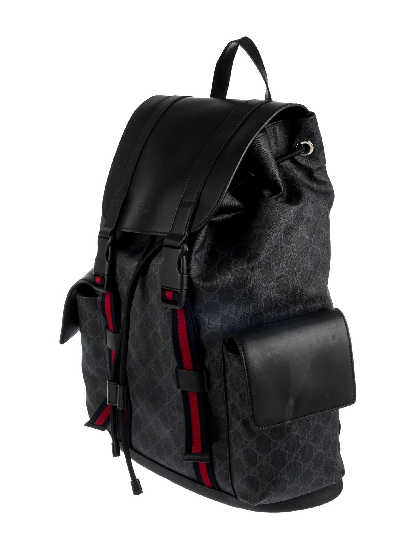 GUCCI GG SUPREME MONOGRAM CALFSKIN WEB DOUBLE BUCKLE BACKPACK