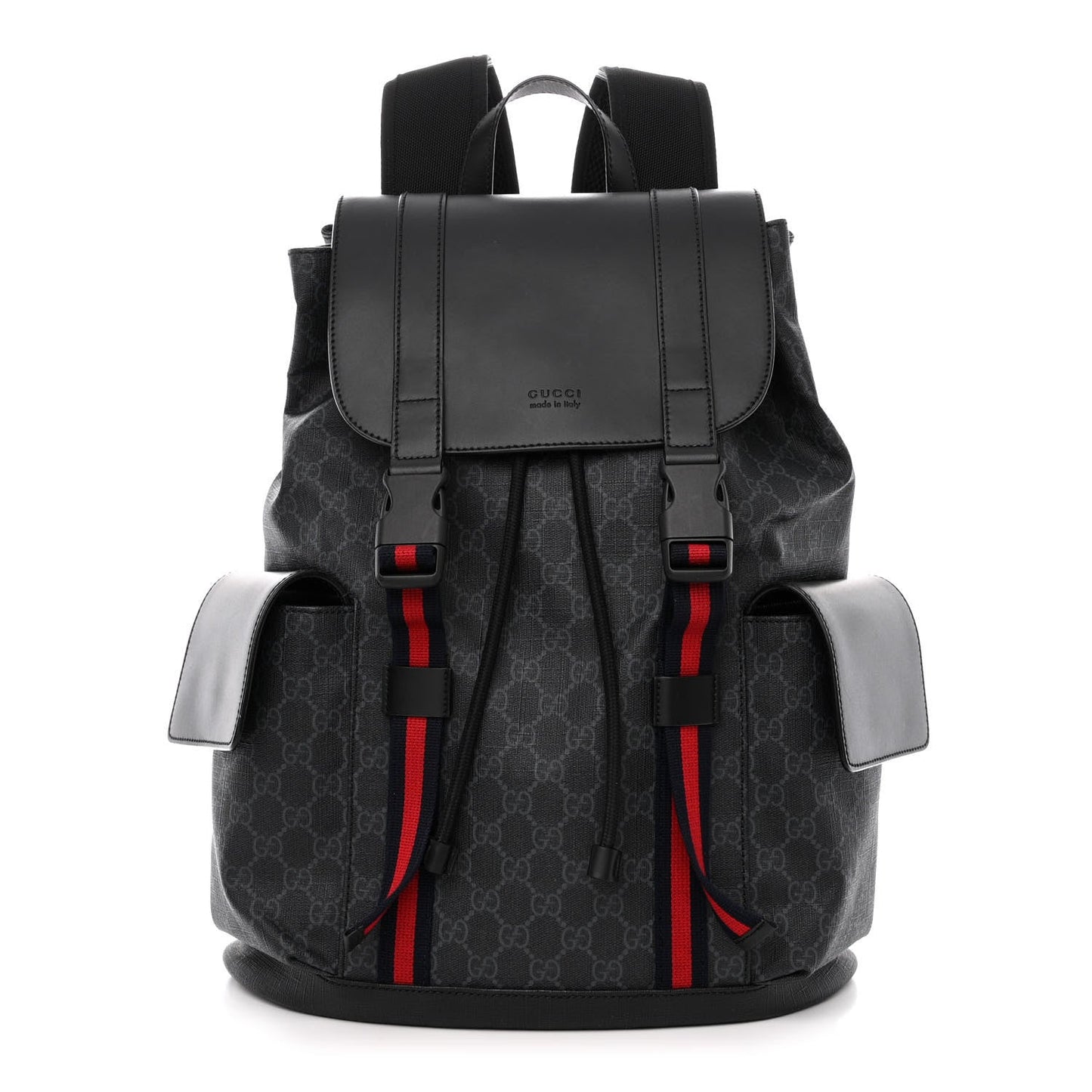 GUCCI GG SUPREME MONOGRAM CALFSKIN WEB DOUBLE BUCKLE BACKPACK