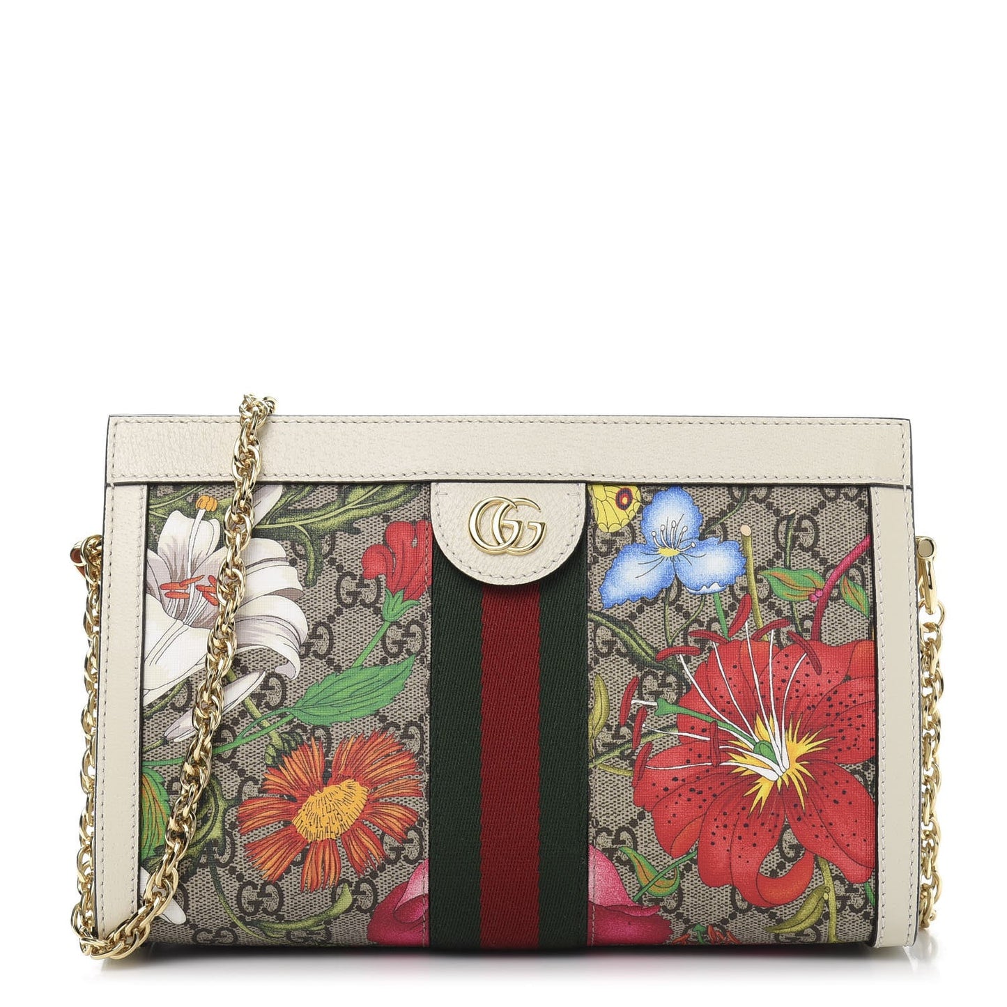 GUCCI GG SUPREME MONOGRAM FLORA WEB OPHIDIA CHAIN BAG