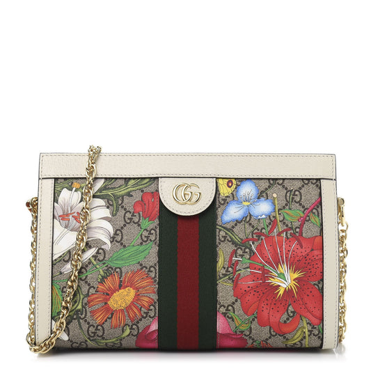 GUCCI GG SUPREME MONOGRAM FLORA WEB OPHIDIA CHAIN BAG