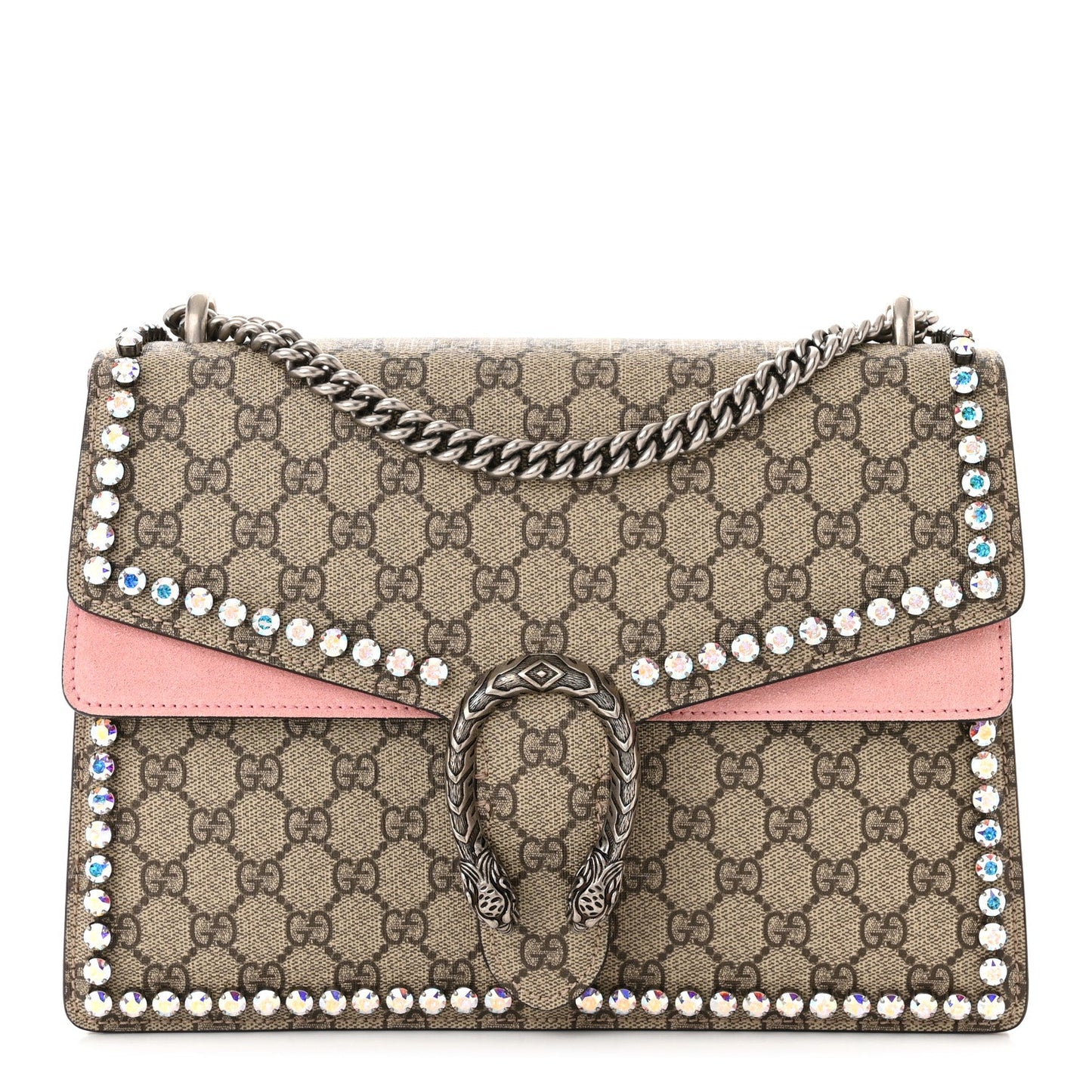 GUCCI GG SUPREME MONOGRAM DIONYSUS SUEDE CRYSTAL MEDIUM SHOULDER BAG