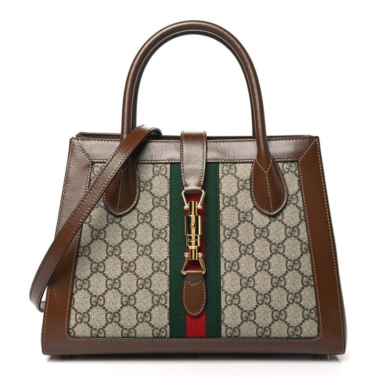 GUCCI GG SUPREME MONOGRAM AZALEA CALFSKIN WEB JACKIE 1961 TOTE BAG