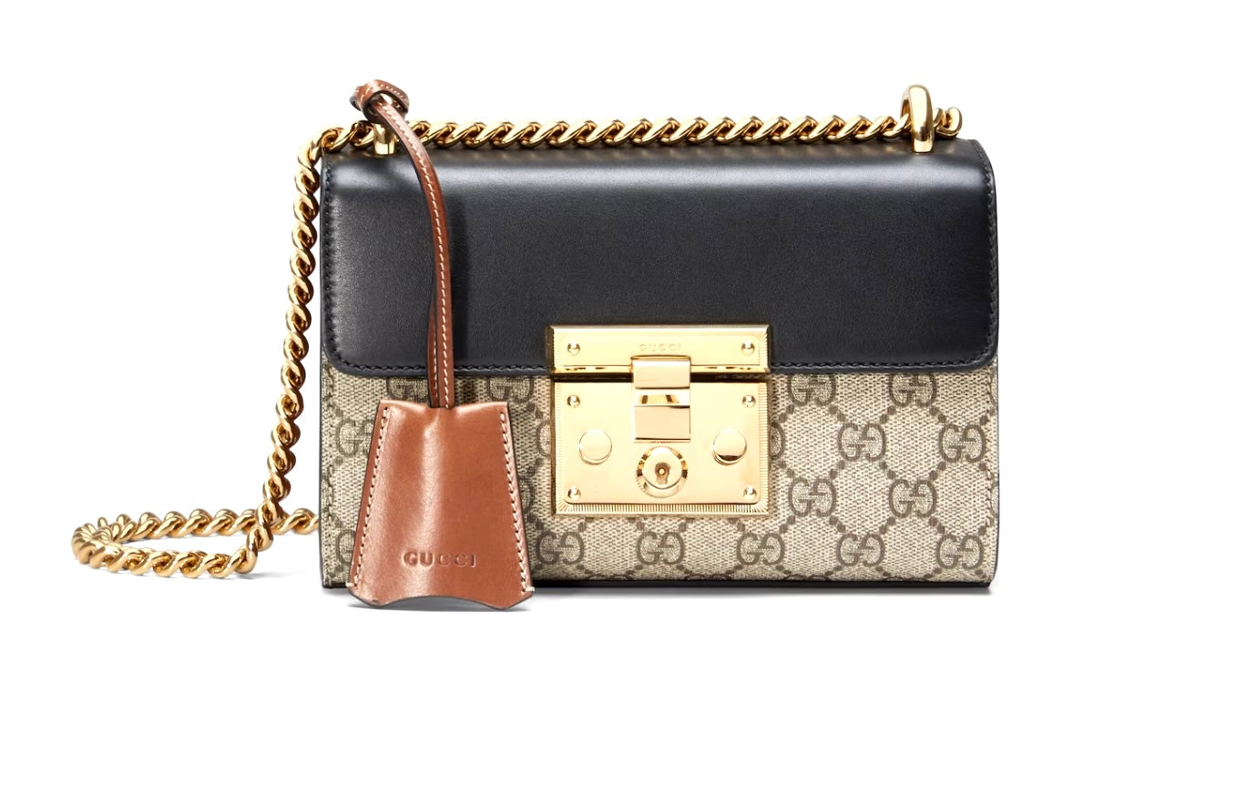 GUCCI GG SUPREME SMALL PADLOCK CHAIN BAG
