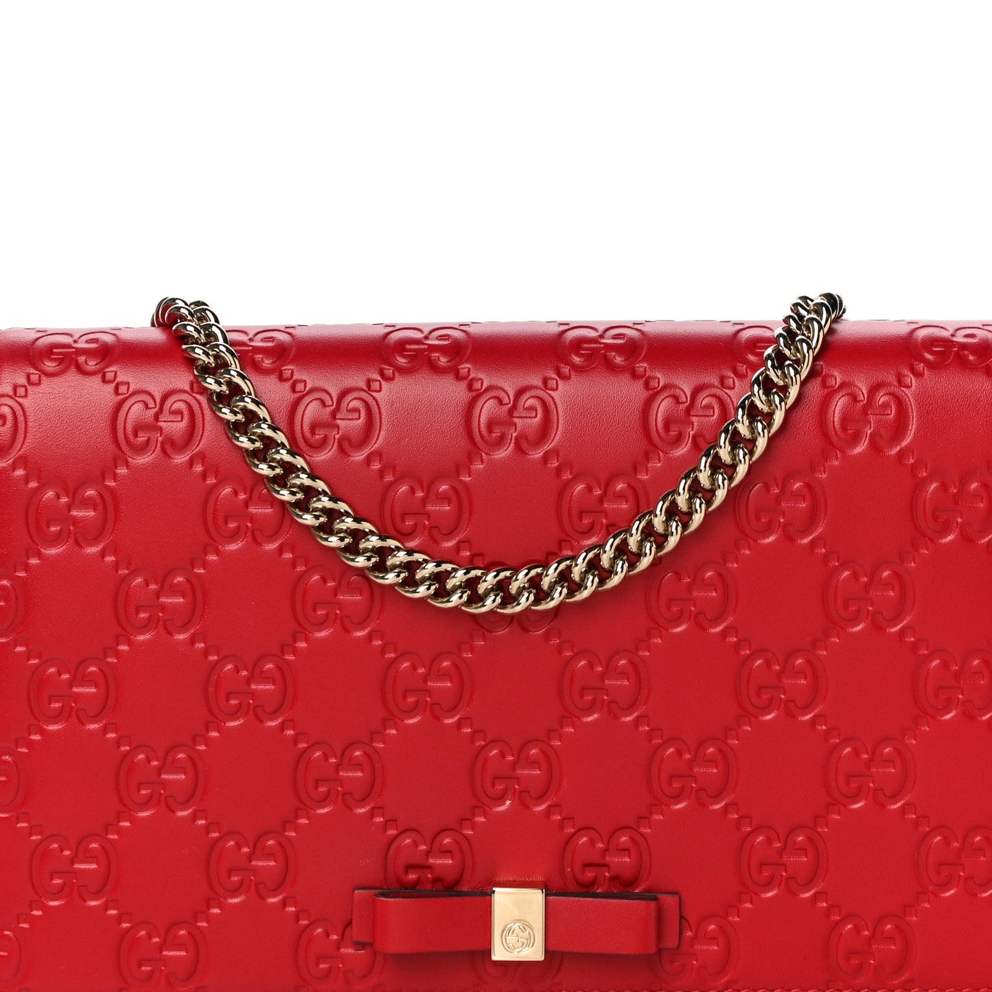 GUCCI GUCCISSIMA LEATHER SIGNATURE BOW WALLET ON CHAIN