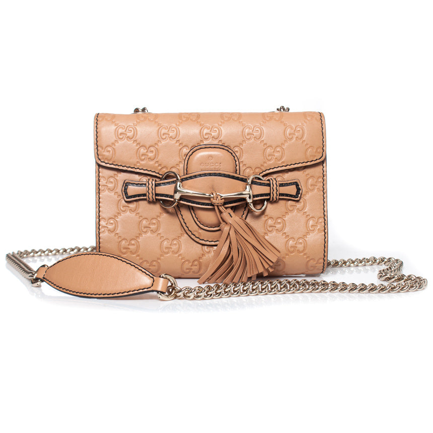 GUCCI GUCCISSIMA LEATHER MINI EMILY CHAIN CROSSBODY BAG