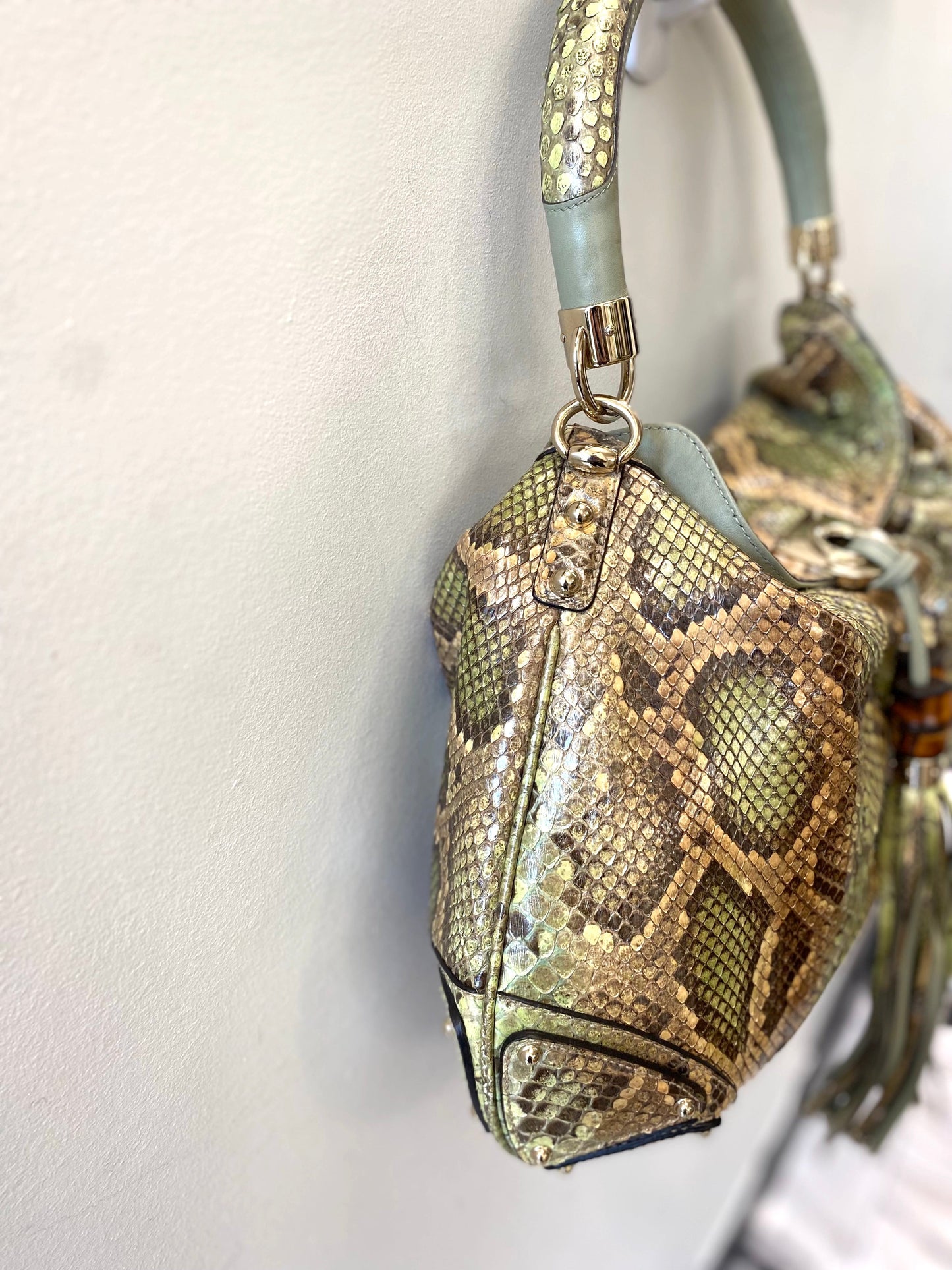 GUCCI BABOUSKA INDY GREEN PYTHON HANDBAG