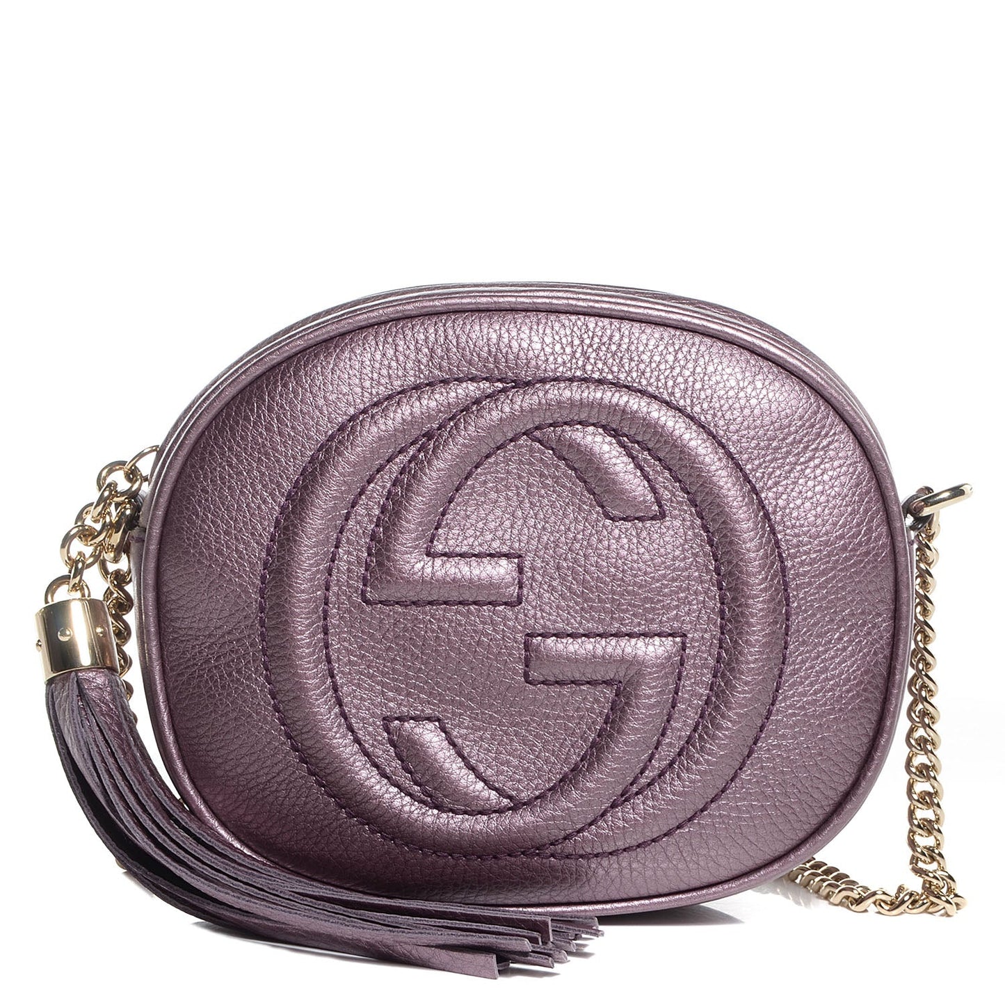 GUCCI METALLIC PEBBLED CALFSKIN MINI SOHO CHAIN BAG