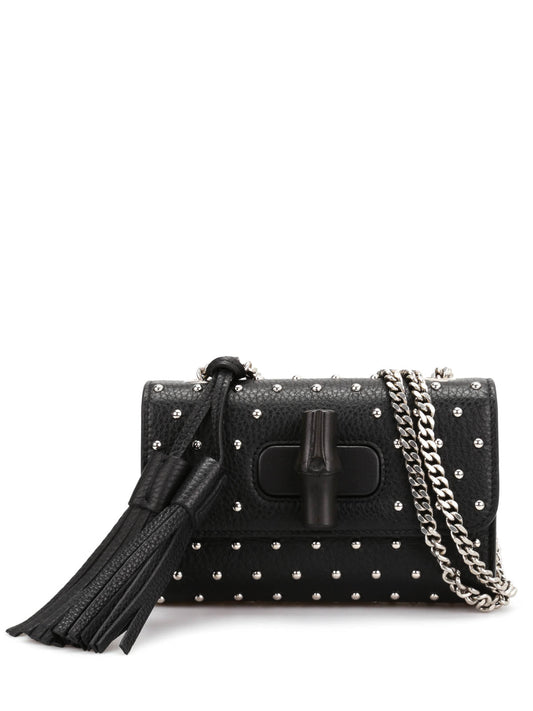 GUCCI MISS BAMBOO STUDDED LEATHER SHOULDER BAG