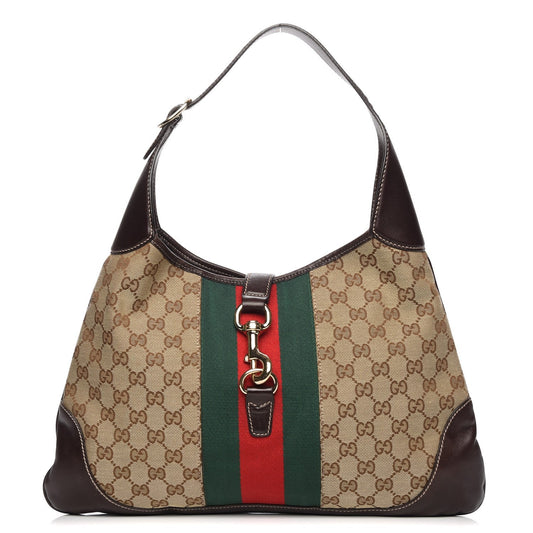 GUCCI MONOGRAM VINTAGE WEB JACKIE O BOUVIER HOBO BAG