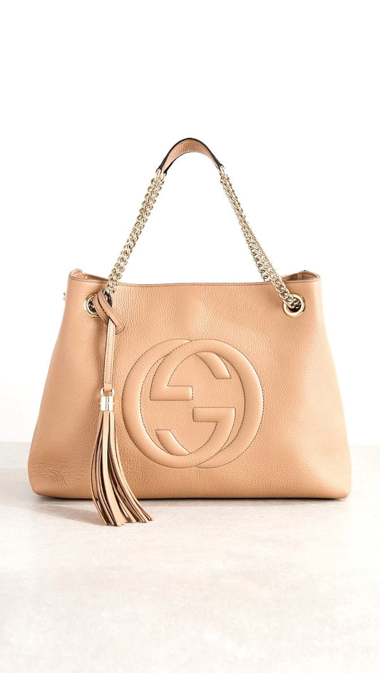 GUCCI PEBBLED CALFSKIN LEATHER MEDIUM SOHO CHAIN BAG