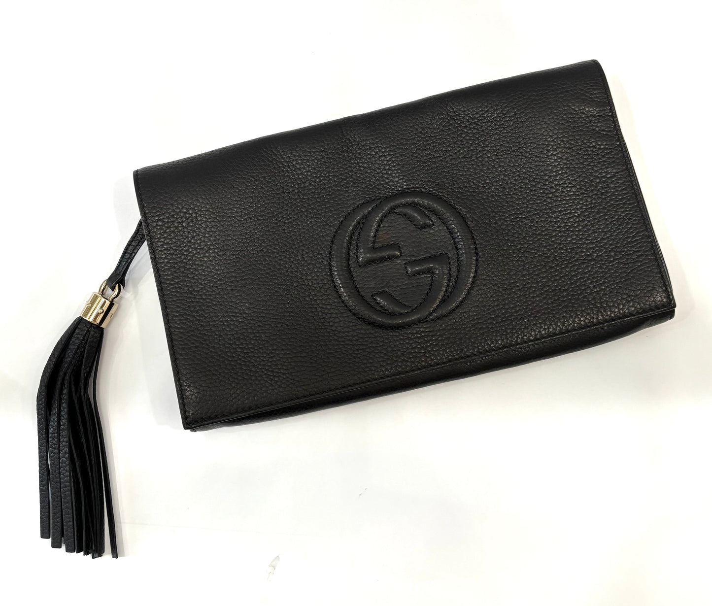 GUCCI PEBBLED CALFSKIN LEATHER MEDIUM SOHO CLUTCH BAG