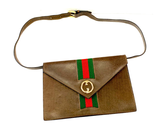 GUCCI SHERRY LINE GG INTERLOCKING WEB LEATHER SHOULDER BAG