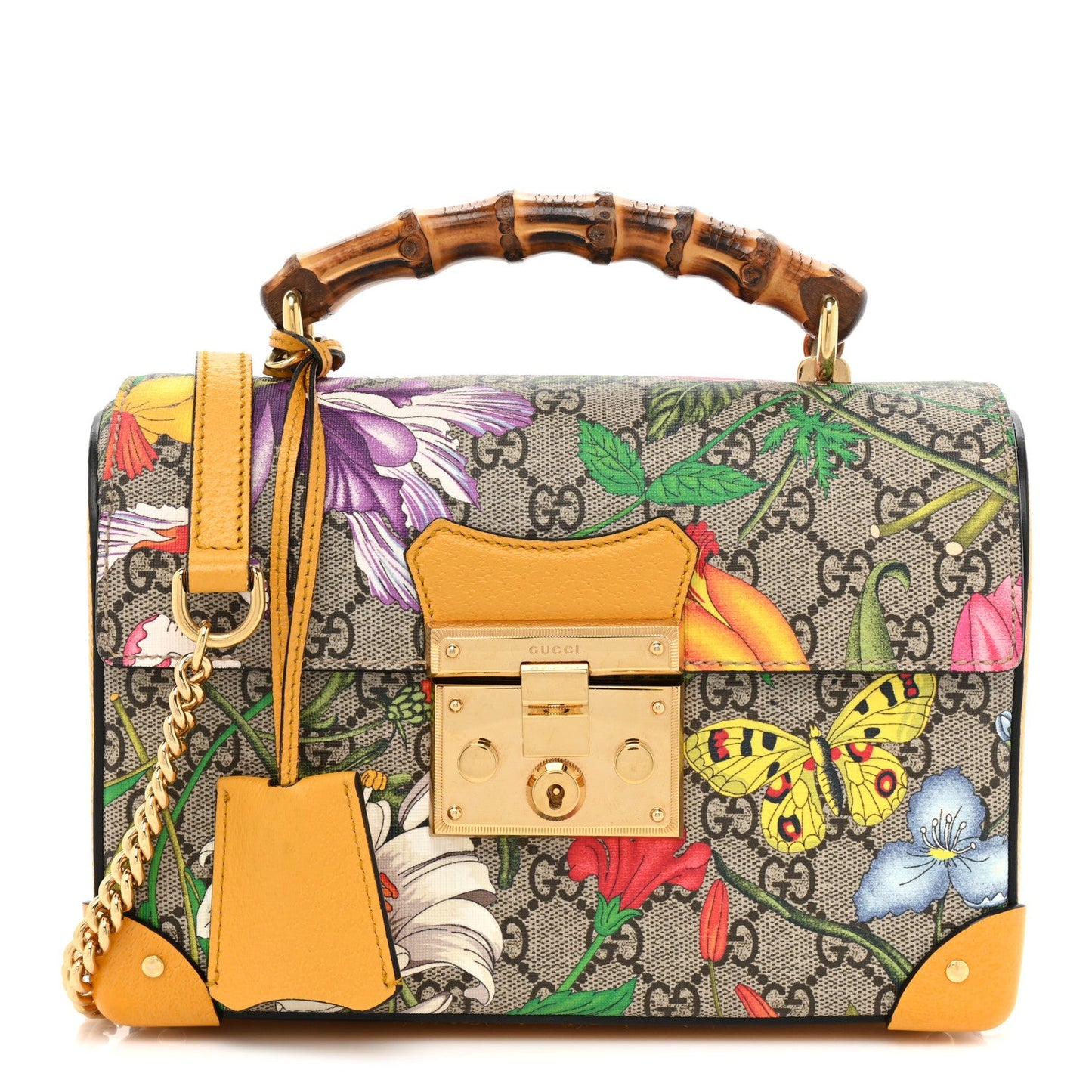 GUCCI GG SUPREME MONOGRAM FLORA BAMBOO PADLOCK BAG