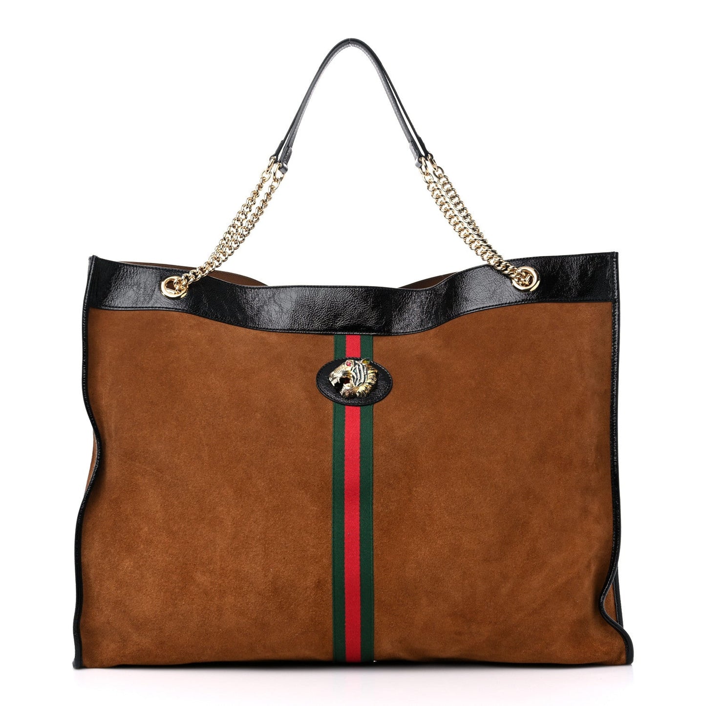 GUCCI BROWN SUEDE TIGER WEB RAJAH LARGE TOTE BAG