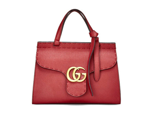 GUCCI RED PEBBLED LEATHER MARMONT TOP HANDLE BAG