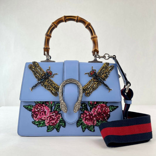 GUCCI CALFSKIN BAMBOO WEB DIONYSUS TOP HANDLE BAG