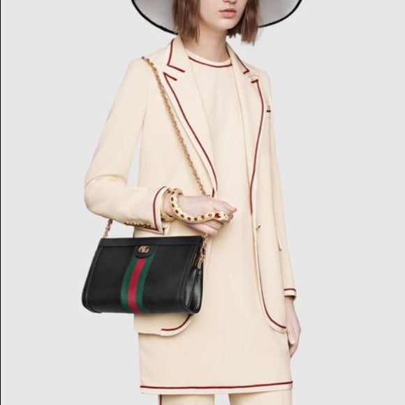 GUCCI GG OPHIDIA SMALL LEATHER CHAIN BAG