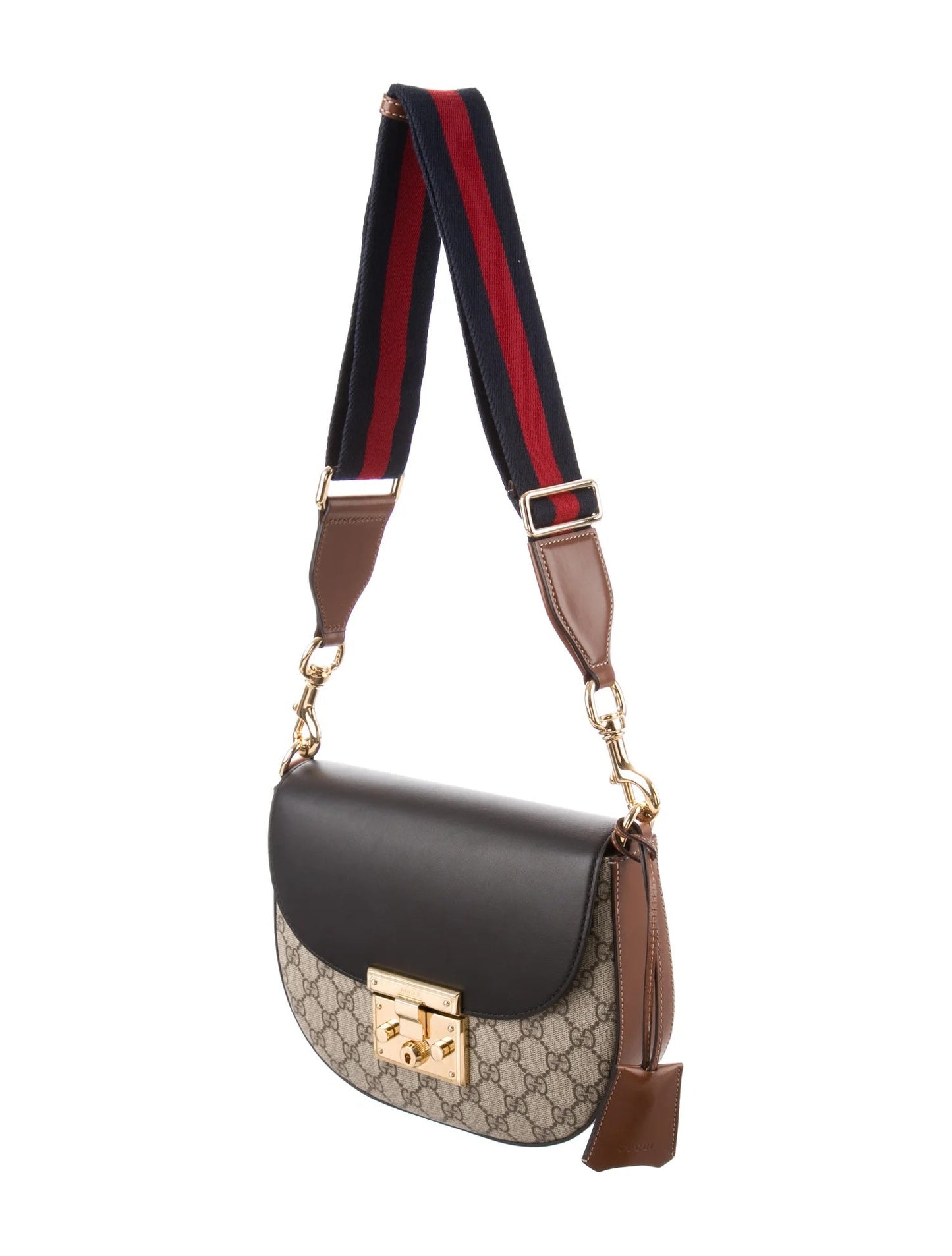 GUCCI GG SUPREME WEB LEATHER PADLOCK MEDIUM MESSENGER BAG