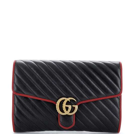 GUCCI MATELASSE LEATHER TORCHON GG MARMONT CLUTCH BAG