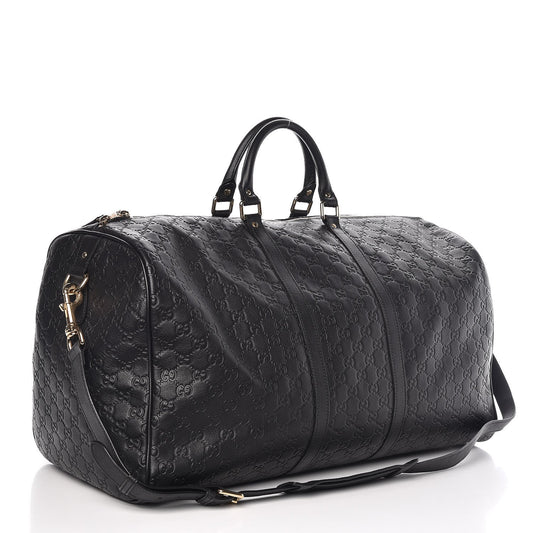 GUCCI GUCCISSIMA BLACK EMBOSSED LEATHER DUFFLE BAG
