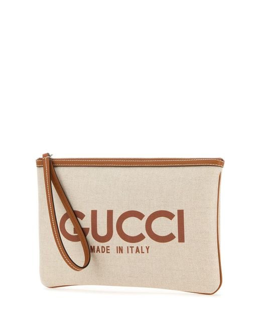 GUCCI LOGO PRINT CANVAS & LEATHER CLUTCH WRISTLET