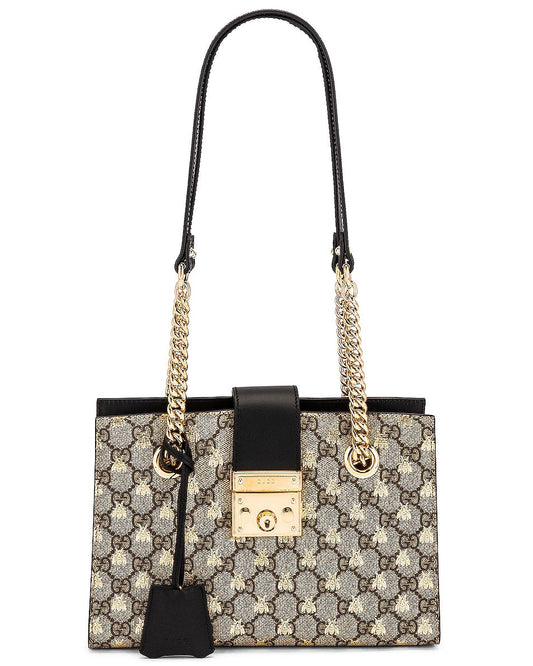 GUCCI PADLOCK BEE PRINT CHAIN TOTE