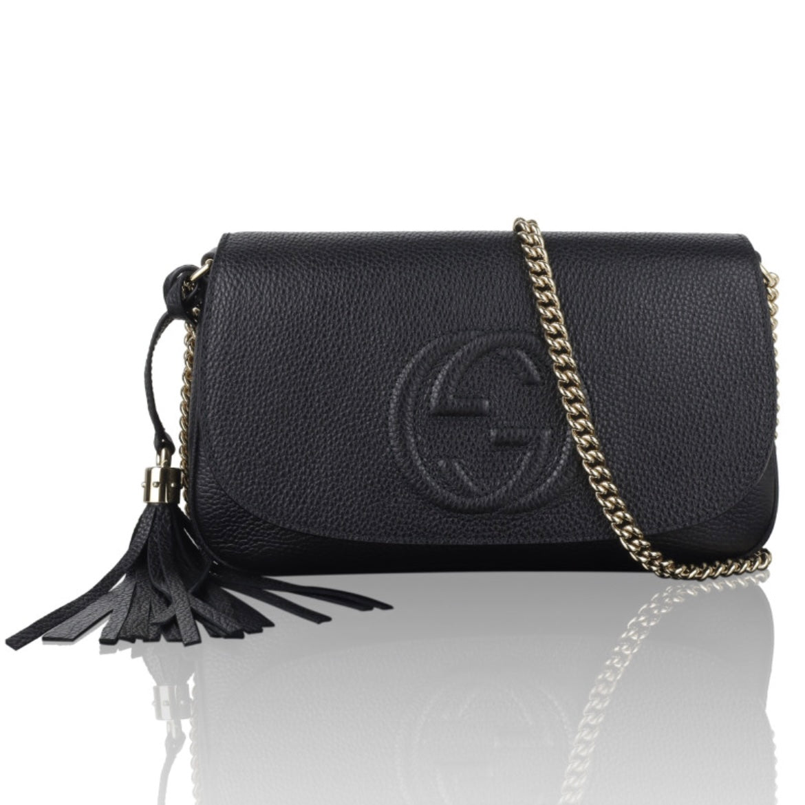 GUCCI PEBBLED CALFSKIN LEATHER SOHO CHAIN BAG