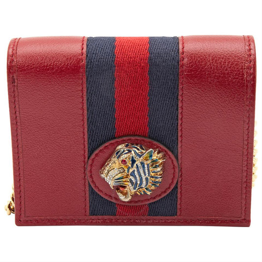 GUCCI Rajah Leather Card Case Wallet With Chain