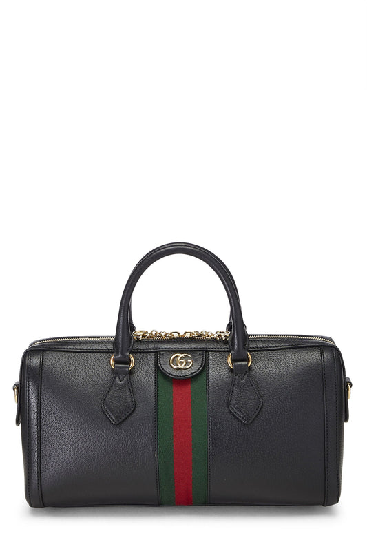 GUCCI OPHIDIA BLACK LEATHER TOP HANDLE BAG