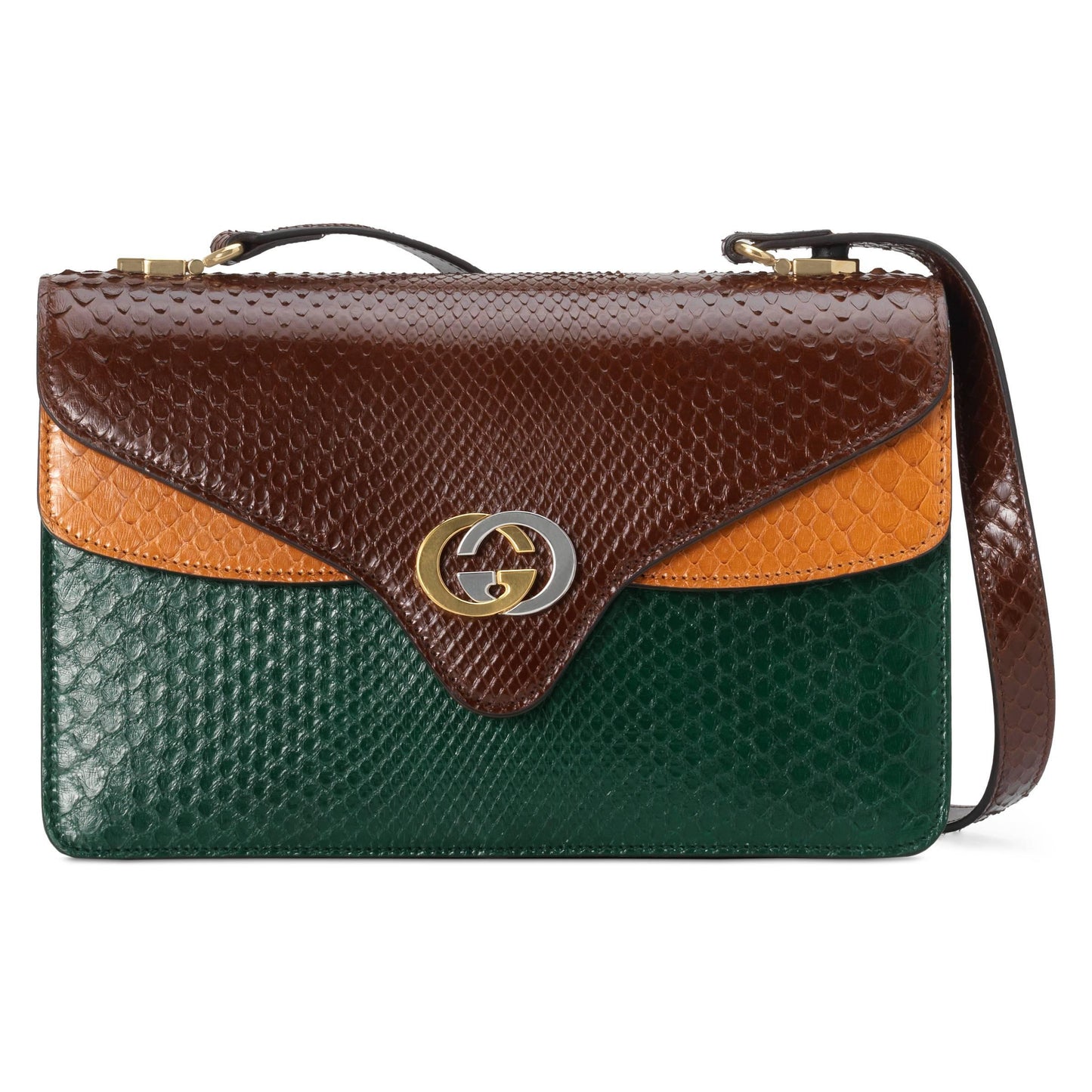 GUCCI GG PYTHON TRICOLOR ACCORDION SHOULDER BAG-HS