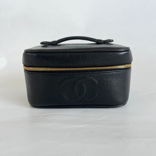 Chanel Black Caviar Leather Vanity Vintage Top Handle Bag