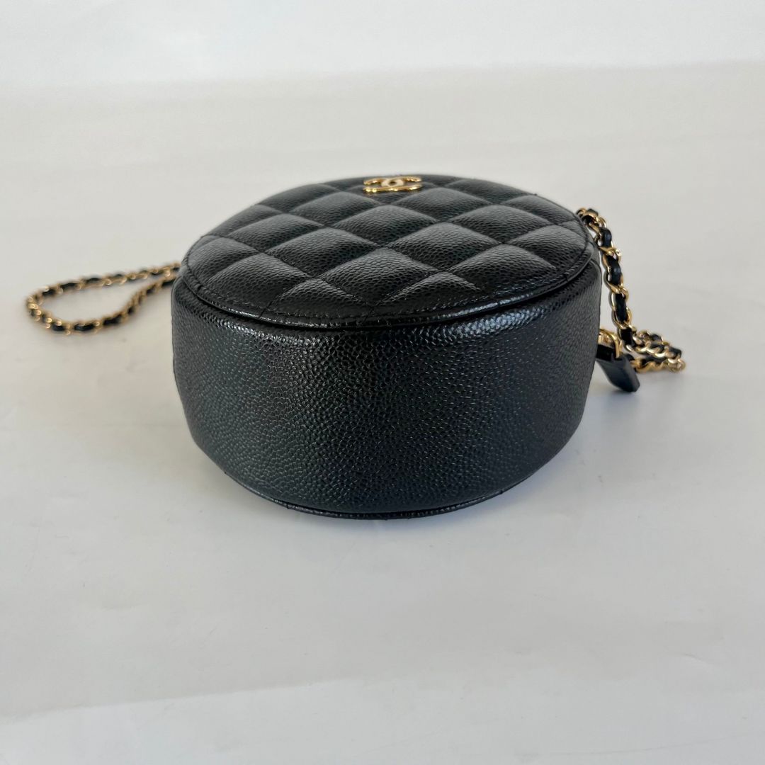 Chanel black caviar round bag