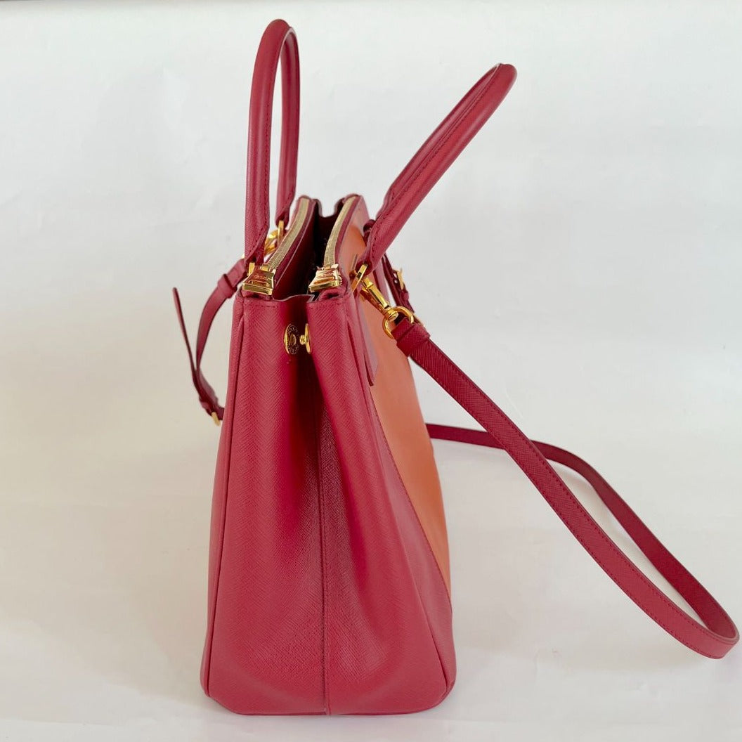 Prada bicolor saffiano leather tote bag with crossbody strap