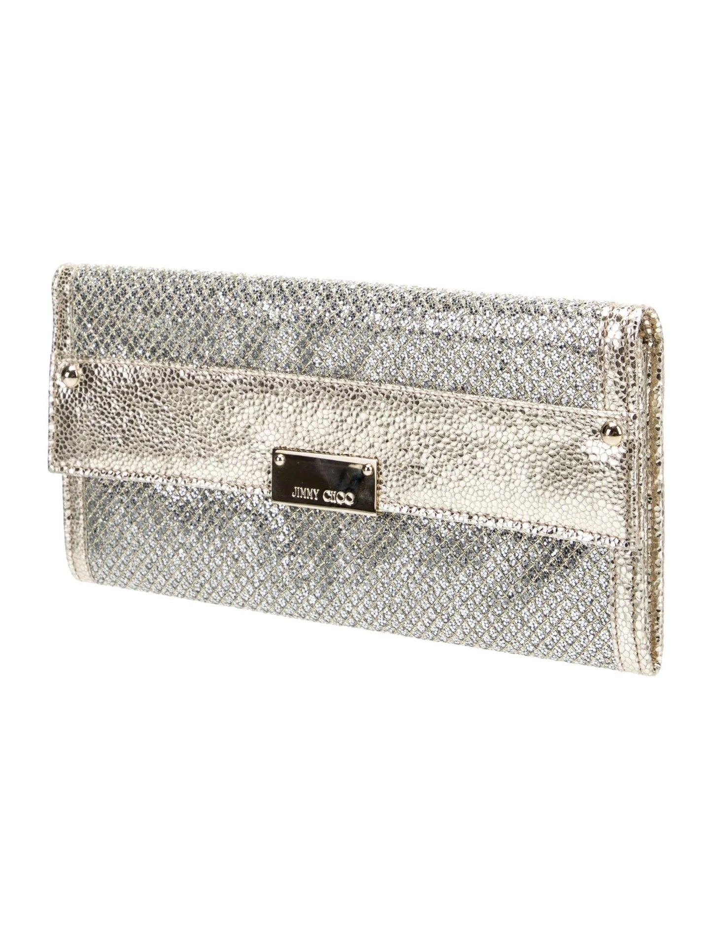 JIMMY CHOO REESE METALLIC GLITTER CLUTCH BAG