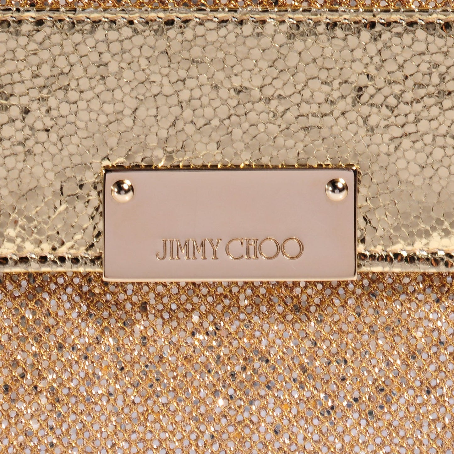 JIMMY CHOO GOLD GLITTER LEATHER REESE CLUTCH BAG