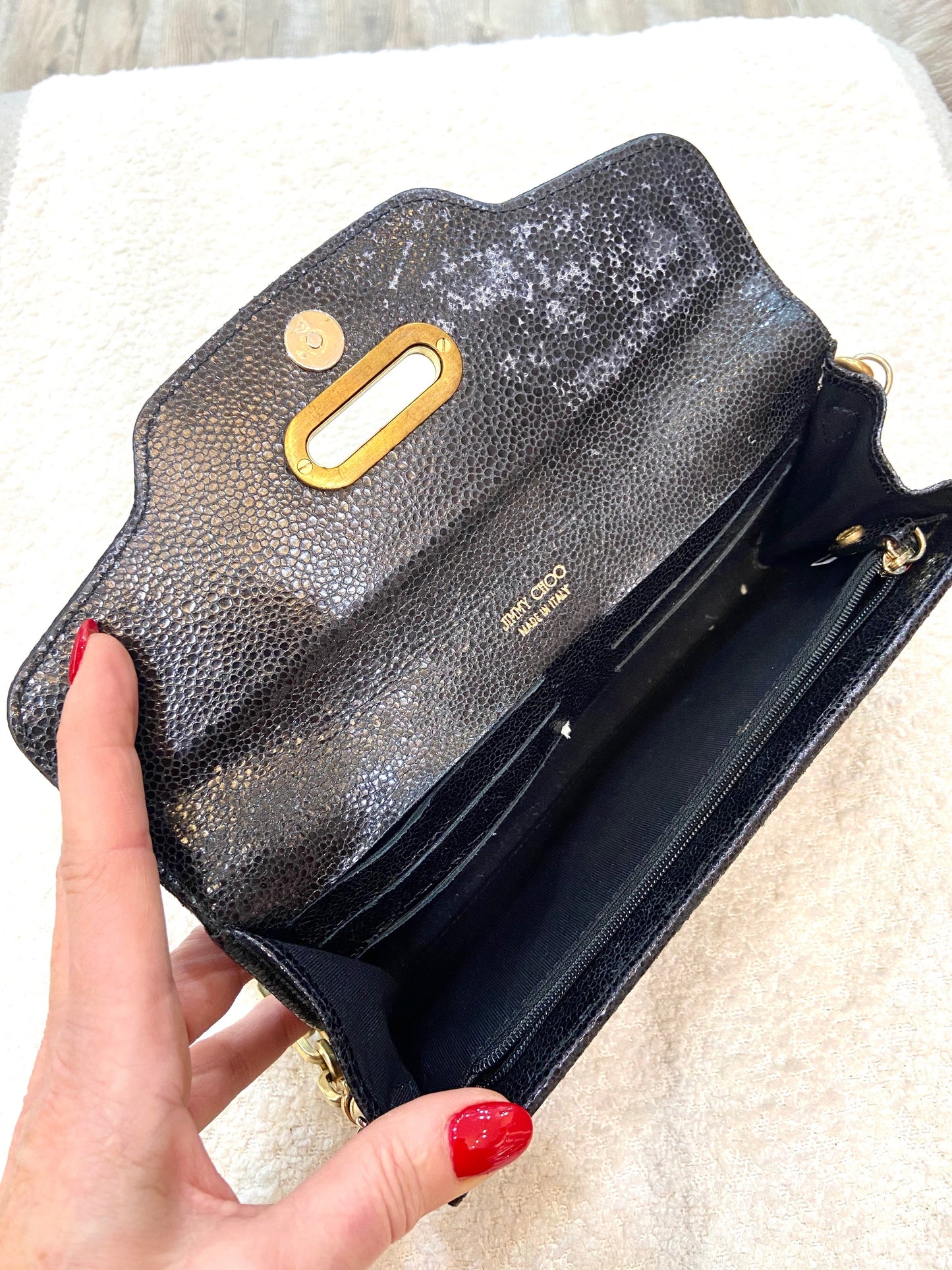 JIMMY CHOO TOP HANDLE GLITTER CLUTCH BAG