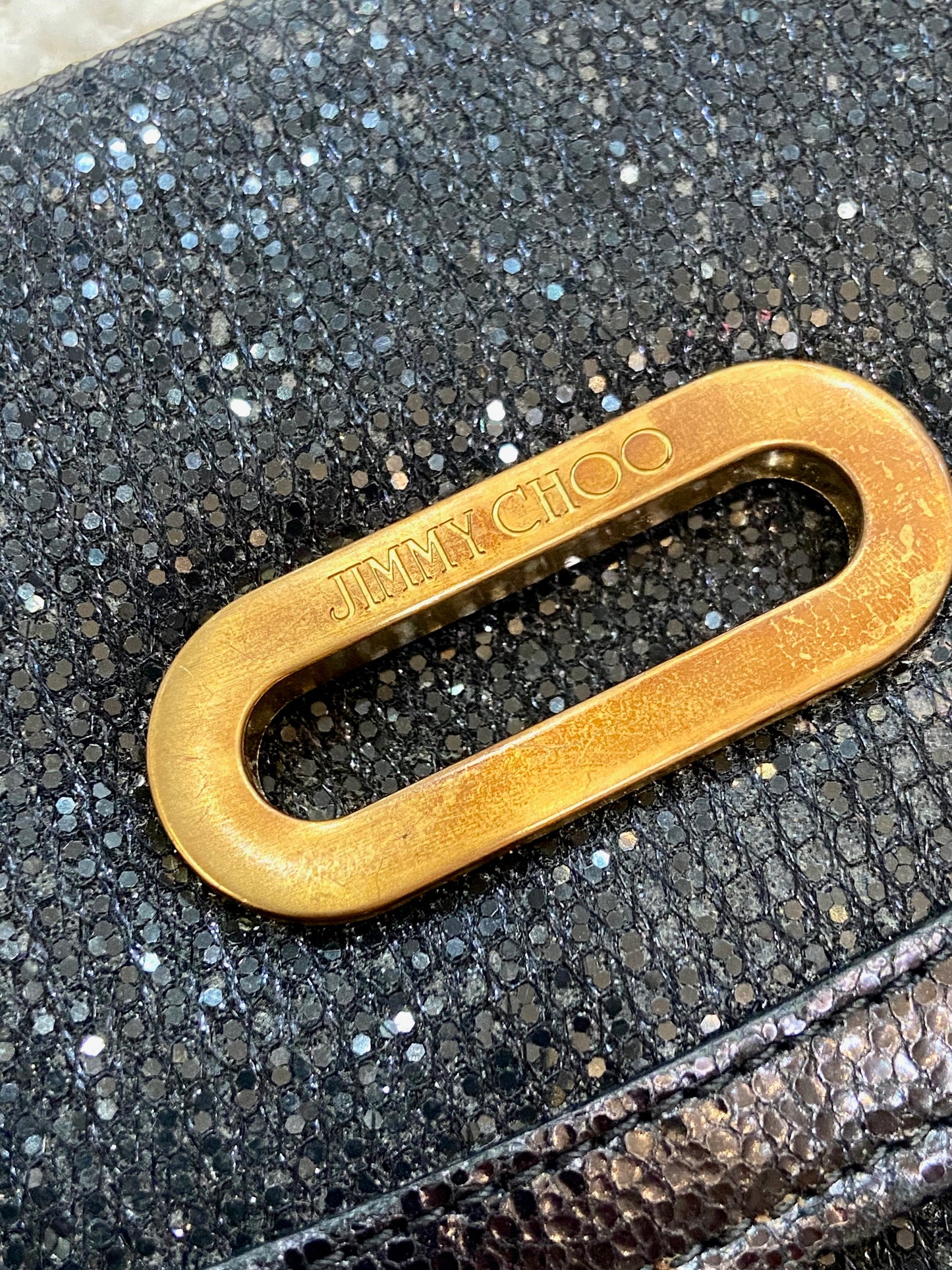 JIMMY CHOO TOP HANDLE GLITTER CLUTCH BAG