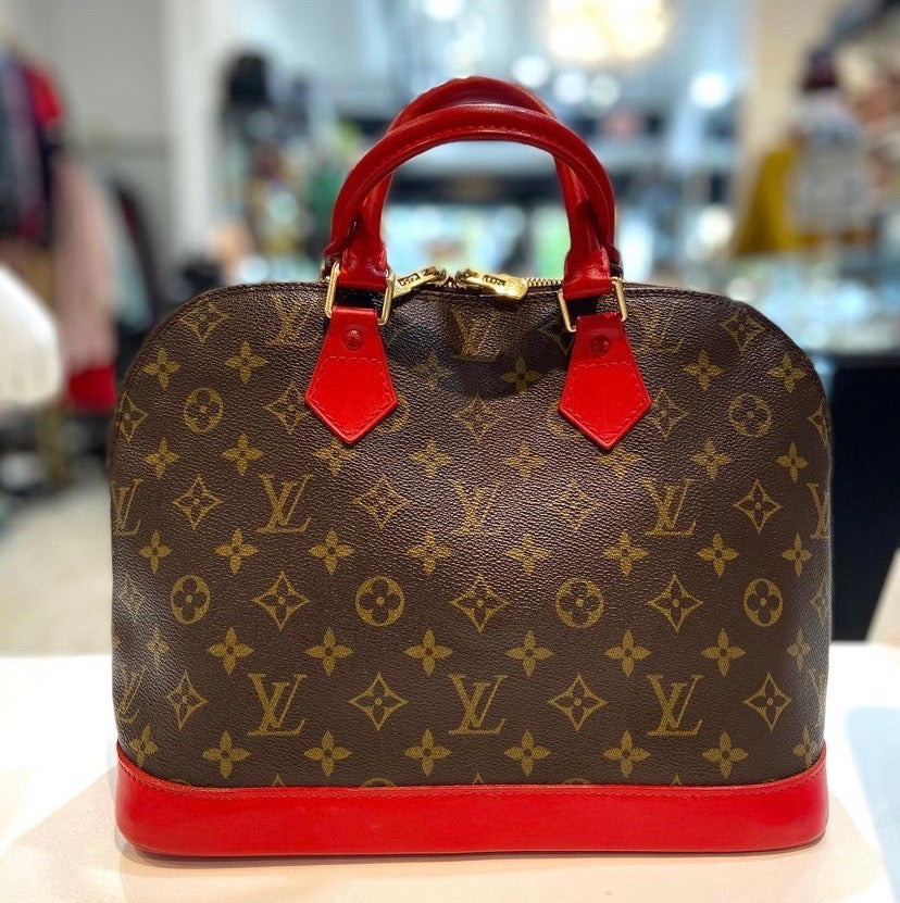 LOUIS VUITTON MONOGRAM ALMA PM HANDBAG CUSTOM RED