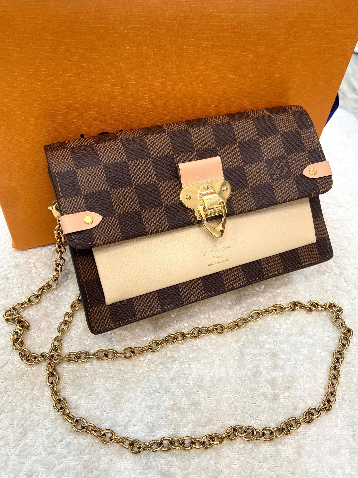 LOUIS VUITTON DAMIER EBENE VAVIN CHAIN WALLET ON CHAIN CREAM