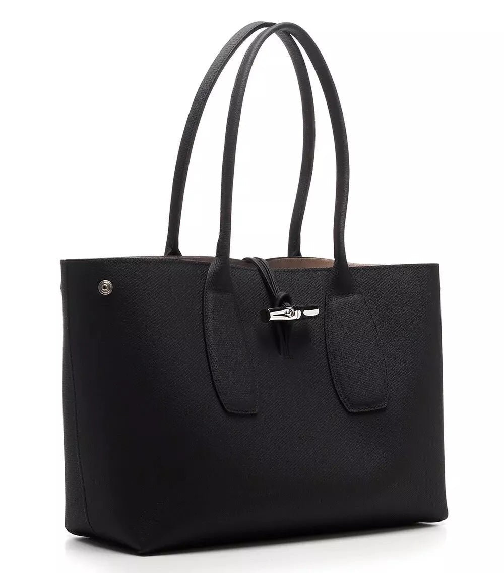 LONGCHAMP ROSEAU GRAINED CALFSKIN LEATHER MEDIUM TOTE BAG