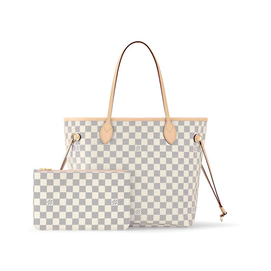 LOUIS VUITTON DAMIER AZUR NEVERFULL MM ROSE BALLERINE WITH POCHETTE