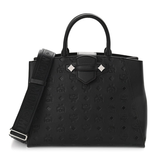 MCM CALFSKIN LEATHER OTTOMAR MONOGRAM ESSENTIAL TOTE BAG